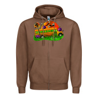 Chestnut Halloween School Bus Zipper Hoodie - FaDigitalArtStudio