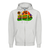 Dove Grey Halloween School Bus Zipper Hoodie - FaDigitalArtStudio