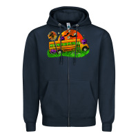 Navy Halloween School Bus Zipper Hoodie - FaDigitalArtStudio