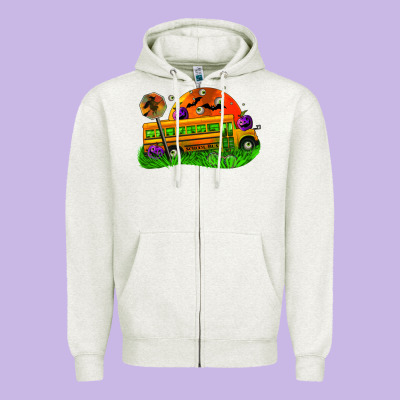 Halloween School Bus Zipper Hoodie Designed By Fadigitalartstudio