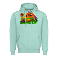 Seafoam Halloween School Bus Zipper Hoodie - FaDigitalArtStudio
