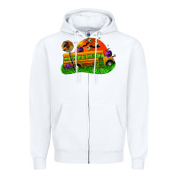 White Halloween School Bus Zipper Hoodie - FaDigitalArtStudio
