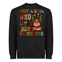 Black just a girl who loves reindeers Heavyweight Sweatshirt - CowGirlArtShop