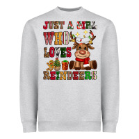 Heather Grey just a girl who loves reindeers Heavyweight Sweatshirt - CowGirlArtShop