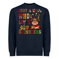 Navy just a girl who loves reindeers Heavyweight Sweatshirt - CowGirlArtShop
