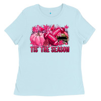 Baby Blue Tis' the season Football Breast Cancer Ladies Tee - NancyCooperArtShop