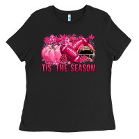 Black Tis' the season Football Breast Cancer Ladies Tee - NancyCooperArtShop