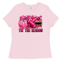 Bubblegum Pink Tis' the season Football Breast Cancer Ladies Tee - NancyCooperArtShop
