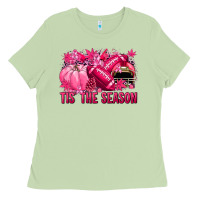 Matcha Tis' the season Football Breast Cancer Ladies Tee - NancyCooperArtShop