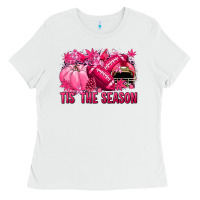 White Tis' the season Football Breast Cancer Ladies Tee - NancyCooperArtShop