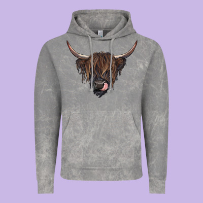 Black Highland Cow Vintage Hoodie Designed By Ranaportraitstore