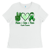 White Peace love cure Liver Cancer Ladies Tee - NancyCooperArtShop