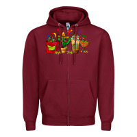 Burgundy Mexico Coffee Cups With Cactus Sombrero And Maraca Zipper Hoodie - FaDigitalArtStudio