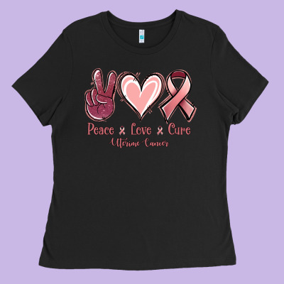 Peace Love Cure Uterine Cancer Ladies Tee Designed By Nancycooperartshop