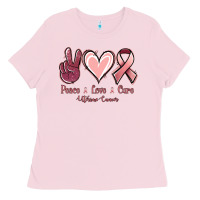 Bubblegum Pink Peace love cure Uterine Cancer Ladies Tee - NancyCooperArtShop
