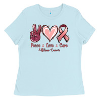 Baby Blue Peace love cure Uterine Cancer Ladies Tee - NancyCooperArtShop