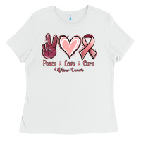 White Peace love cure Uterine Cancer Ladies Tee - NancyCooperArtShop