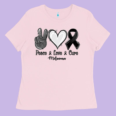 Peace Love Cure Melanoma Cancer Ladies Tee Designed By Nancycooperartshop