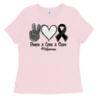 Bubblegum Pink Peace love cure Melanoma Cancer Ladies Tee - NancyCooperArtShop