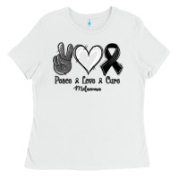 White Peace love cure Melanoma Cancer Ladies Tee - NancyCooperArtShop