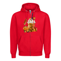 Red Pumpkin Spice Coffee Zipper Hoodie - FaDigitalArtStudio
