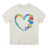 Cream autism heart Heavy Core Tee - MaliasSmallBusiness