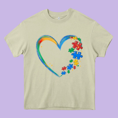 Autism Heart Heavy Core Tee Designed By Maliassmallbusiness