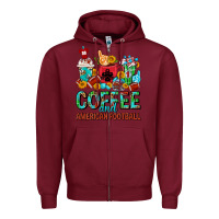 Burgundy Coffee And American Football Coffee Cups Zipper Hoodie - FaDigitalArtStudio
