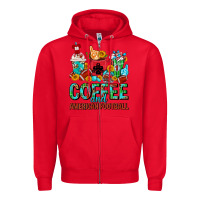 Red Coffee And American Football Coffee Cups Zipper Hoodie - FaDigitalArtStudio