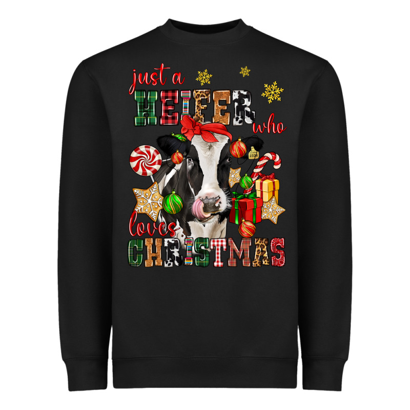 Just A Heifer Who Loves Christmas Cow Heavyweight Sweatshirt by CowGirlArtShop | Teevron