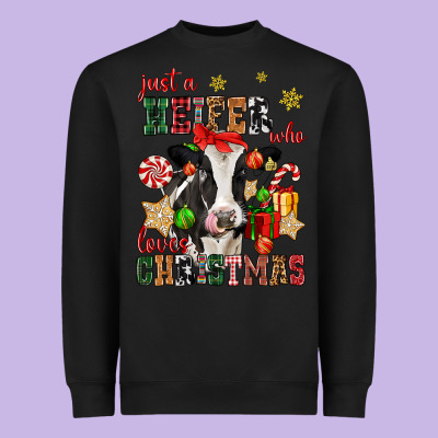 Just A Heifer Who Loves Christmas Cow Heavyweight Sweatshirt Designed By Cowgirlartshop