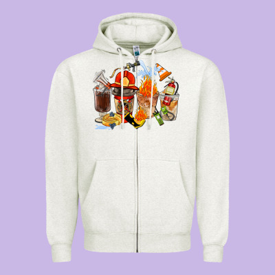 Firefighter Coffee Cups Zipper Hoodie Designed By Fadigitalartstudio