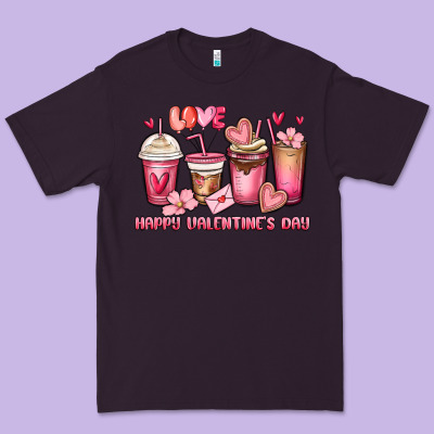 Happy Valentine's Day Coffee Cups Premium Tee Designed By Maliassmallbusiness