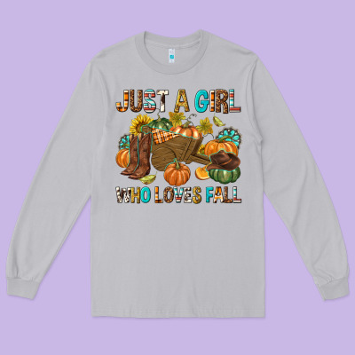 Just A Girl Who Loves Fall Long Sleeve Tee Designed By Texasbilliewilder