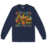 Navy Just a Girl Who Loves Fall Long Sleeve Tee - texasbilliewilder