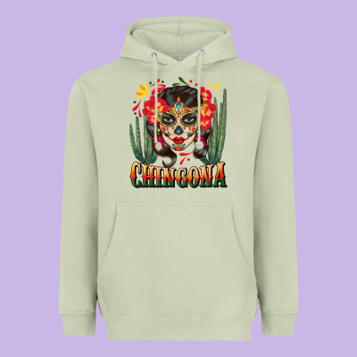 Chingona Sugar Skull Heavyweight Hoodie Designed By Bundleandbundleshop