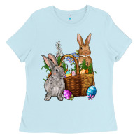 Baby Blue Bunnys carrots eggs with basket Easter Ladies Tee - NancyCooperArtShop