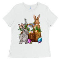 White Bunnys carrots eggs with basket Easter Ladies Tee - NancyCooperArtShop