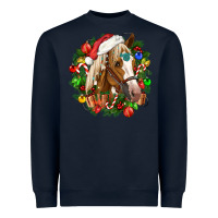 Navy horse christmas wreath Heavyweight Sweatshirt - CowGirlArtShop