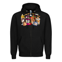 Black Lunch Lady Coffee Cups Zipper Hoodie - FaDigitalArtStudio