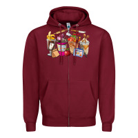 Burgundy Lunch Lady Coffee Cups Zipper Hoodie - FaDigitalArtStudio