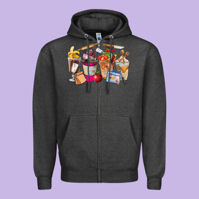 Lunch Lady Coffee Cups Zipper Hoodie Designed By Fadigitalartstudio