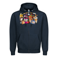 Navy Lunch Lady Coffee Cups Zipper Hoodie - FaDigitalArtStudio