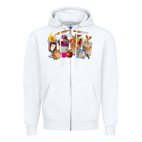 White Lunch Lady Coffee Cups Zipper Hoodie - FaDigitalArtStudio