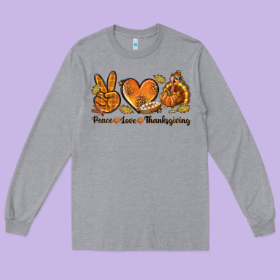 Peace Love Thanksgiving Long Sleeve Tee Designed By Texasbilliewilder