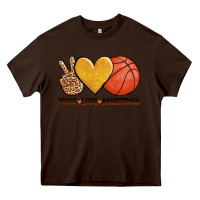 Chocolate Brown peace love basketball Heavy Core Tee - AdoDesignShop