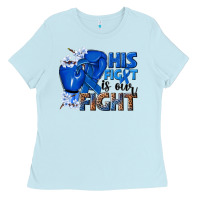 Baby Blue his fight is our fight colon cancer blue ribbon Ladies Tee - NancyCooperArtShop