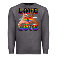 Charcoal Heather love is love lgbtq pride hands Premium Sweatshirt - LillyAllenDesigns