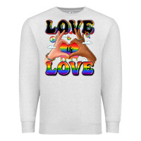 Oatmeal Heather love is love lgbtq pride hands Premium Sweatshirt - LillyAllenDesigns
