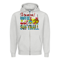 Dove Grey I Run On Coffee And Softball Frappe Zipper Hoodie - FaDigitalArtStudio